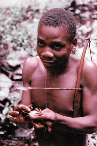 pygmy with a crab