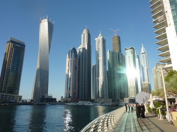 The Marina in Dubai. State-of-the-art buildings glisten in the sun