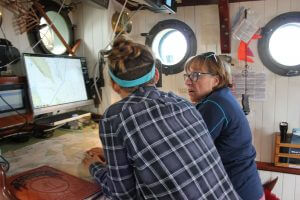 Using charts and computer to determine the tides and currents. 