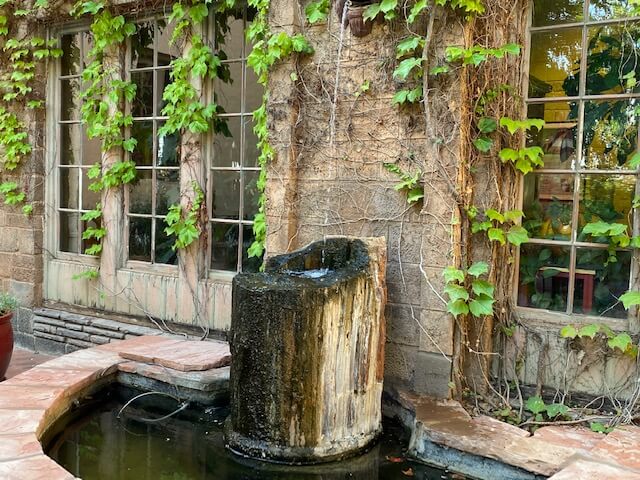 Fountain against the building