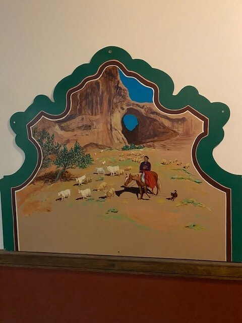 Replica of a hand-painted headboard from the La Fonda Inn